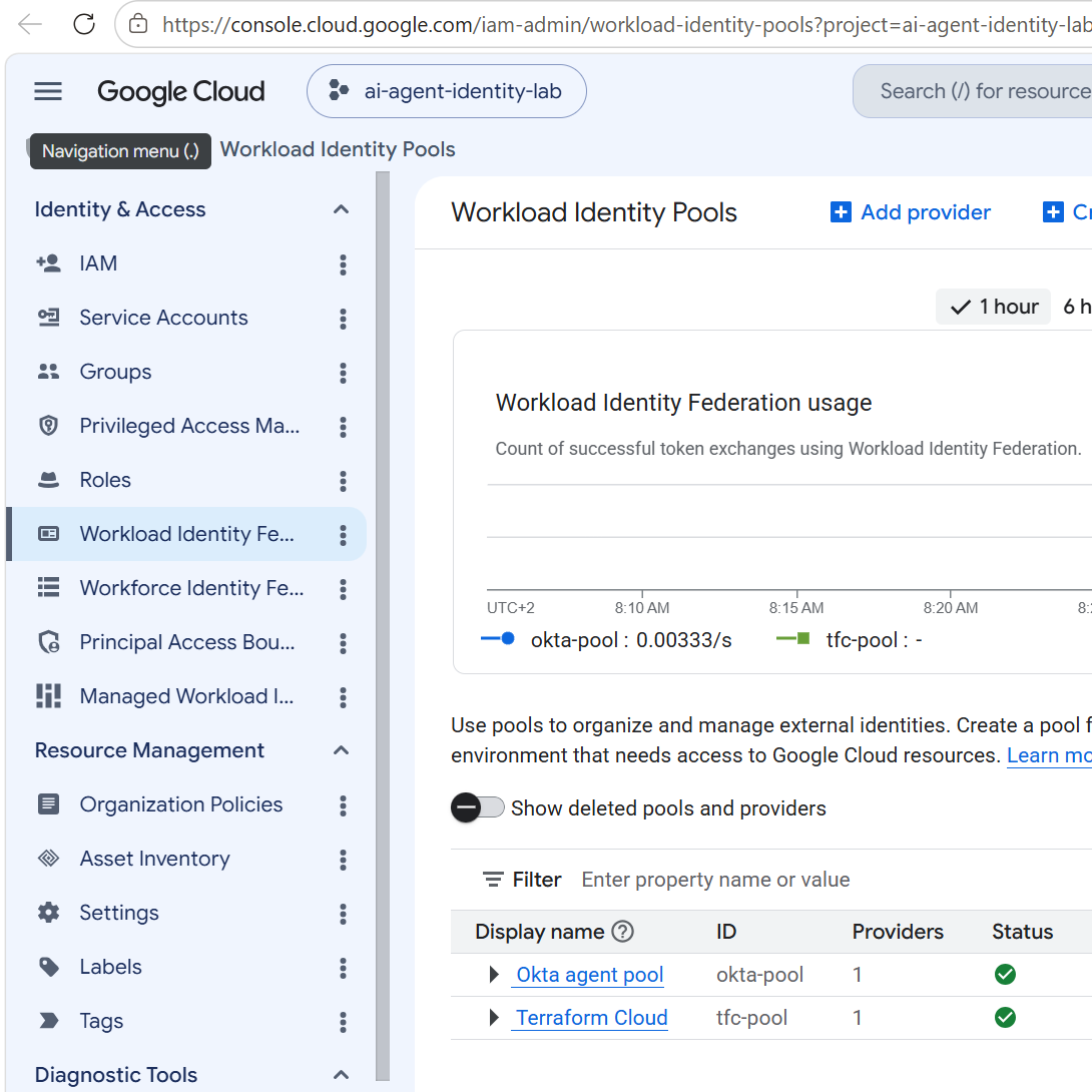 GCP Workload Identity pool okta-pool